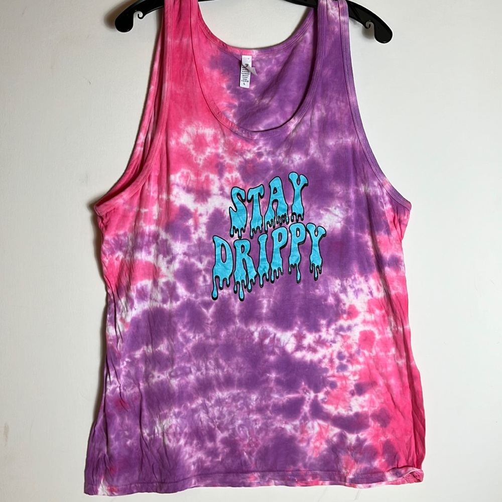 Zuni Sportswear Women’s long Tie Dye tank tee shirt “Stay Drippy” Size Large